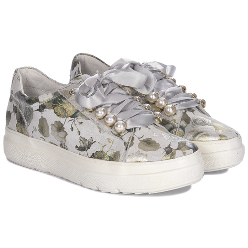 Maciejka Women's Leather Sneakers Grey Flowers