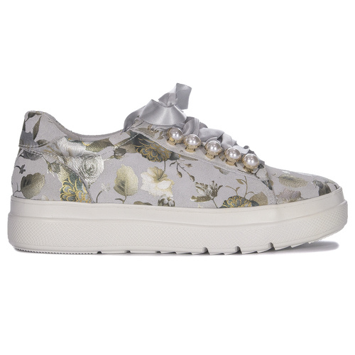 Maciejka Women's Leather Sneakers Grey Flowers