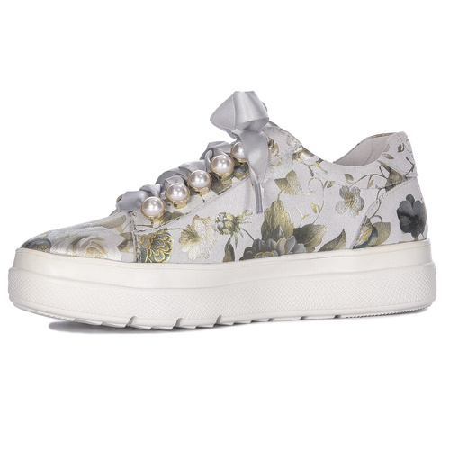 Maciejka Women's Leather Sneakers Grey Flowers