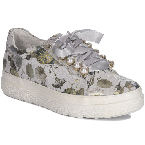 Maciejka Women's Leather Sneakers Grey Flowers