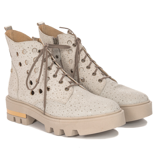 Maciejka Women's beige openwork leather ankle boots