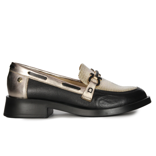 Maciejka Women's half shoes lords leather Black + Gold