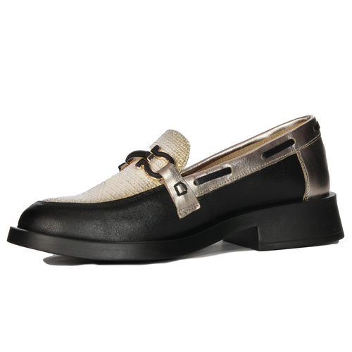 Maciejka Women's half shoes lords leather Black + Gold