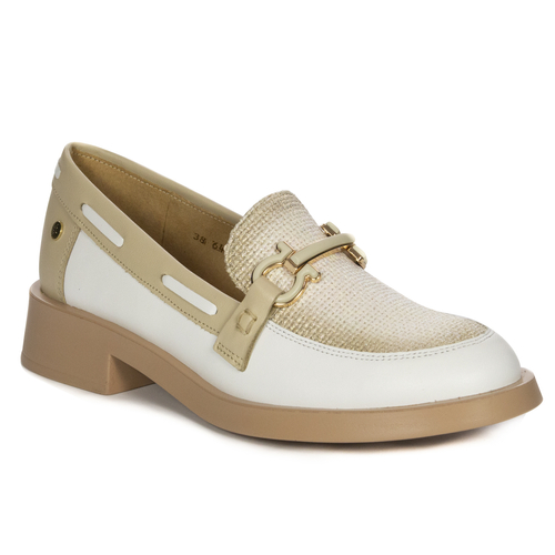 Maciejka Women's half shoes lords leather white + beige