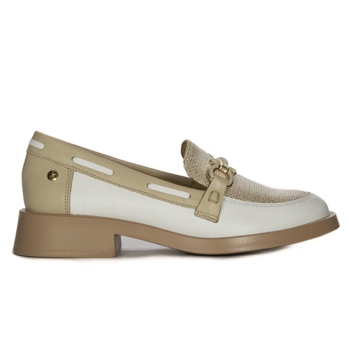 Maciejka Women's half shoes lords leather white + beige