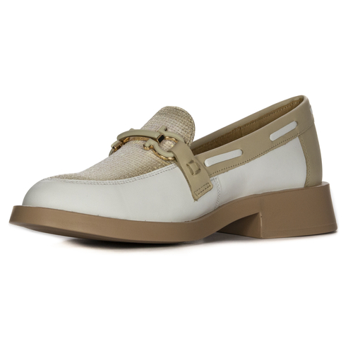 Maciejka Women's half shoes lords leather white + beige