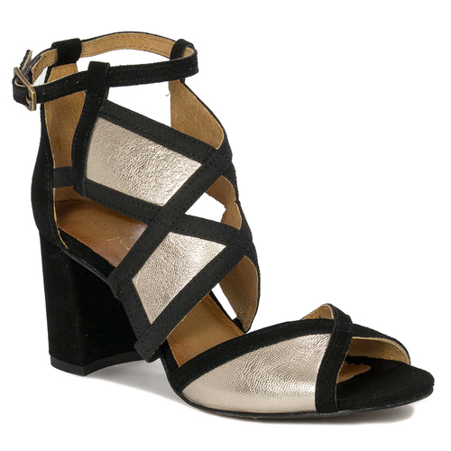 Maciejka women's leather gold+ black Sandals