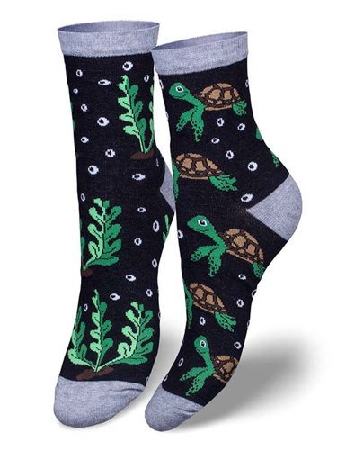 Milena asymmetrical patterned black socks Turtle