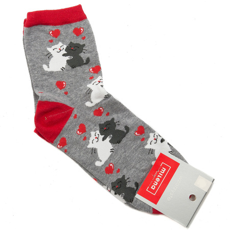 Milena socks with patterned Valentine's Day Gray Catkins