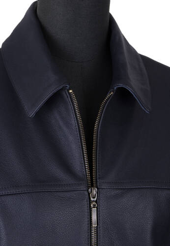 Opra Leather Bomber Jacket Dark Blue