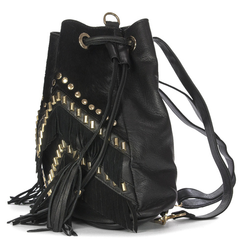 Piti Cuiti Women's Handbag Backpack Black with Tassels