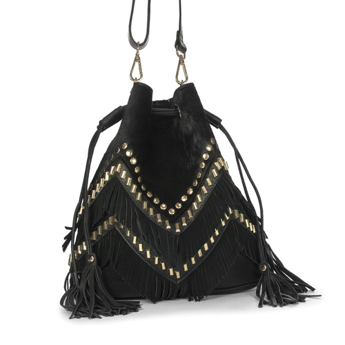 Piti Cuiti Women's Handbag Backpack Black with Tassels