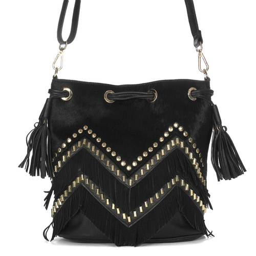 Piti Cuiti Women's Handbag Backpack Black with Tassels