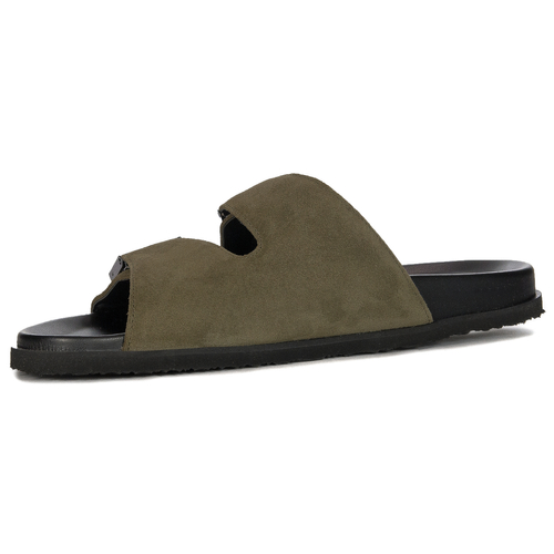 Scholl Men's leather Orlando Khaki flip-flops 