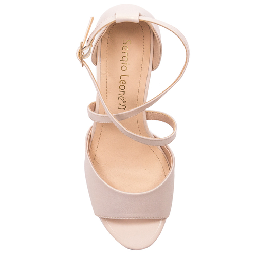 Sergio Leone Women's Sandals On A High Heel Beige Pearl