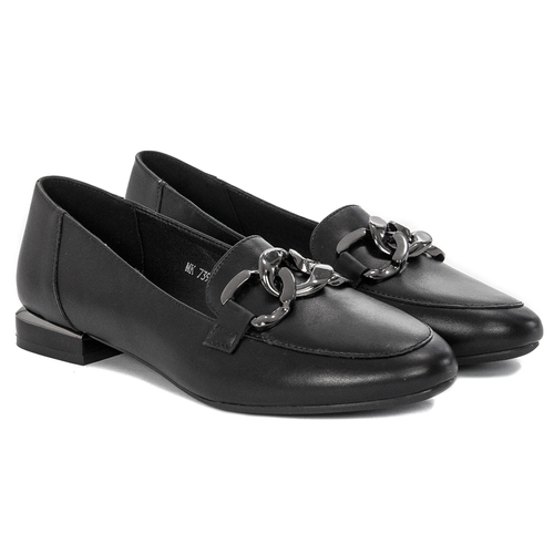 Sergio Leone Women's loafers with a chain Black PU Moccasins