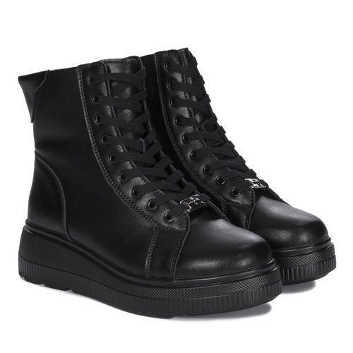 T.Sokolski Leather Women's Black Platform Boots