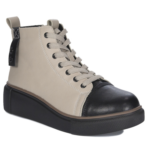 T.Sokolski Leather Women's Warmed Beige+Black Boots