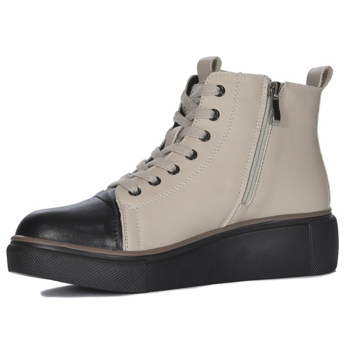 T.Sokolski Leather Women's Warmed Beige+Black Boots