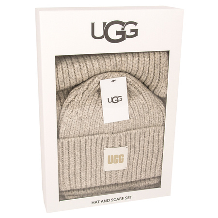UGG 20270 LGRY W Chunky Rib Knit Set Light Grey Cap+Scarf 