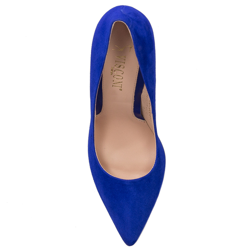 Visconi Pumps for women on the pillar, velor sapphire leather