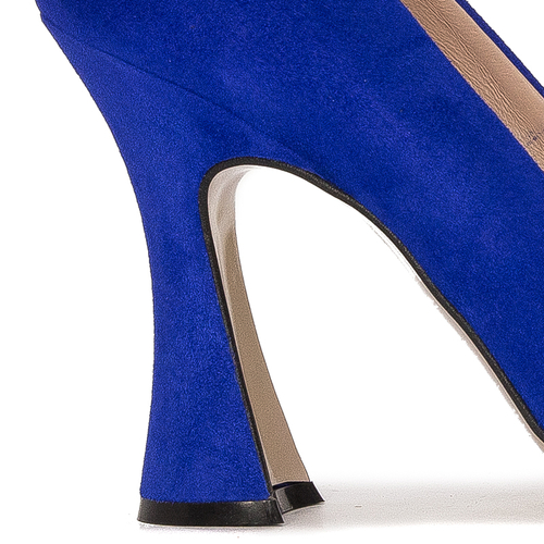 Visconi Pumps for women on the pillar, velor sapphire leather