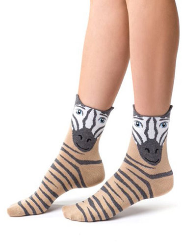 Women's Steven 099 Beige / Zebra socks with ears