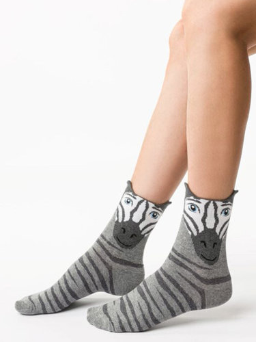 Women's Steven 099 Gray / Zebra socks with ears