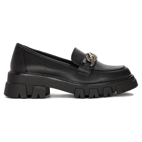Women's loafers shoes with a chain Sergio Leone Black PU