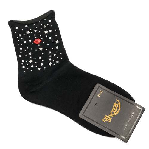 Women's socks Be Snazzy SK-36 Black Sequins-Lips