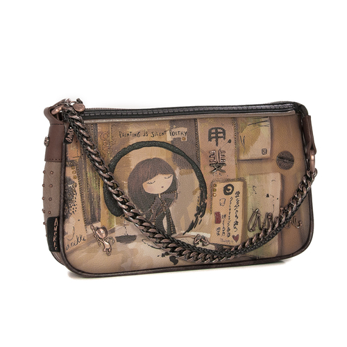 Anekke Shoen Women's Brown Black and Beige Small Bag With Print