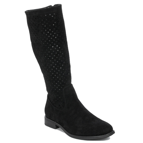 D&A Women's spring openwork flat black boots