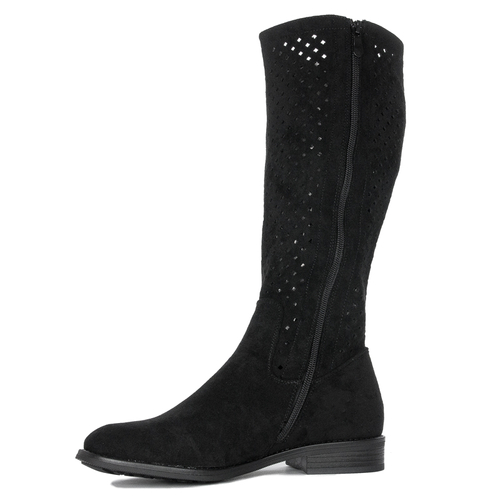 D&A Women's spring openwork flat black boots