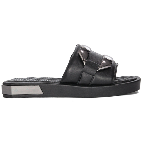 Filippo Women's Black Black Leather Platform Slippers