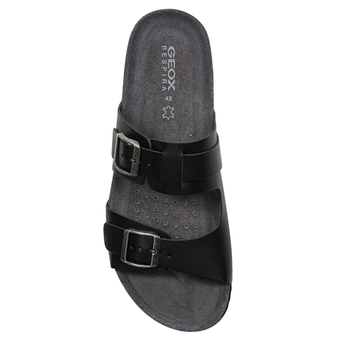 GEOX Men's leather flip-flops Black