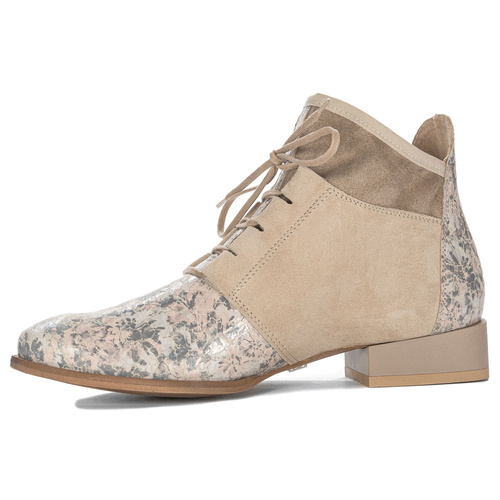 Maciejka 04744-53/00-5 Beige + Flowers Lace-up Boots