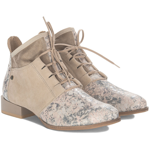 Maciejka 04744-53/00-5 Beige + Flowers Lace-up Boots