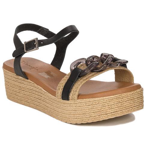 Maciejka Black leather women's platform espadrillers sandals