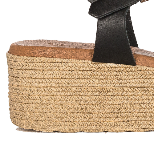 Maciejka Black leather women's platform espadrillers sandals