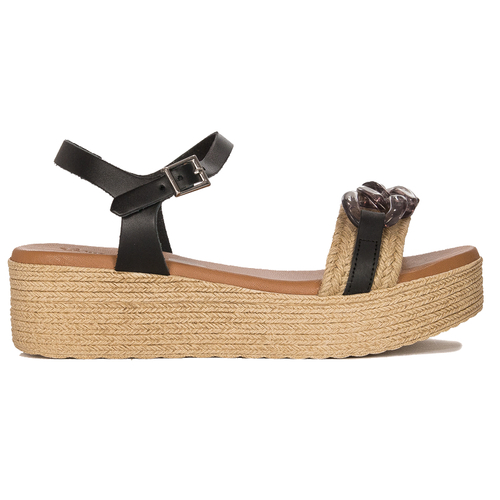 Maciejka Black leather women's platform espadrillers sandals