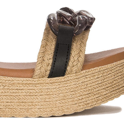 Maciejka Black leather women's platform espadrillers sandals