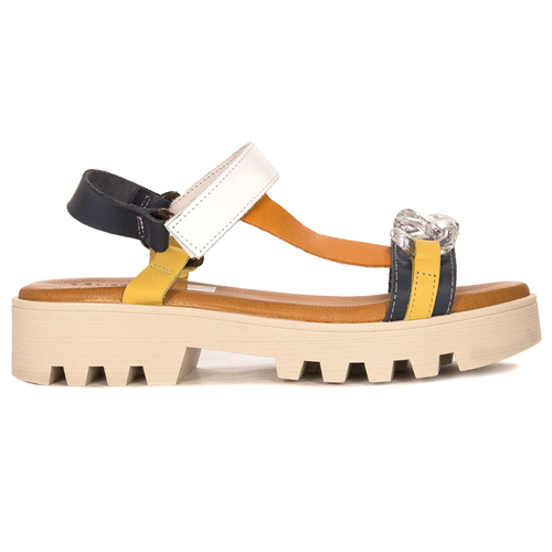 Maciejka Navy+White leather velcro women's sandals