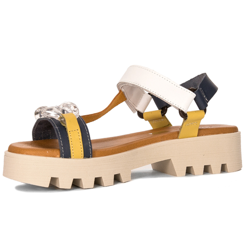 Maciejka Navy+White leather velcro women's sandals