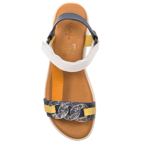 Maciejka Navy+White leather velcro women's sandals