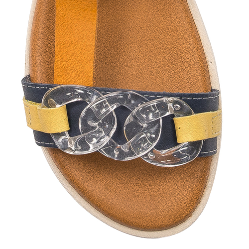 Maciejka Navy+White leather velcro women's sandals