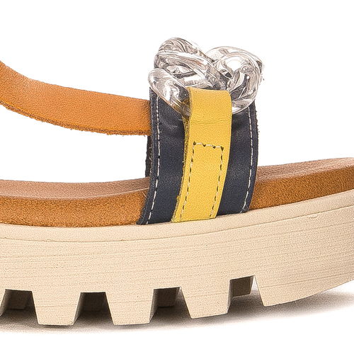 Maciejka Navy+White leather velcro women's sandals