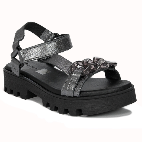 Maciejka Silver+Grey leather velcro women's sandals