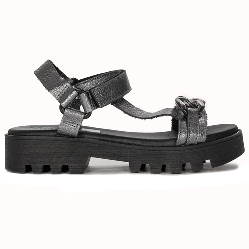 Maciejka Silver+Grey leather velcro women's sandals