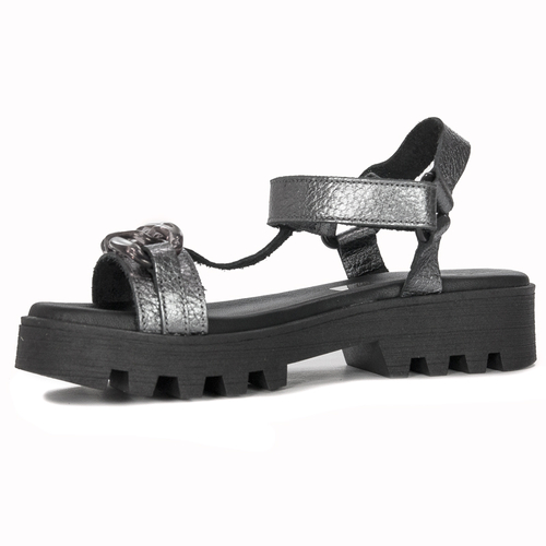 Maciejka Silver+Grey leather velcro women's sandals