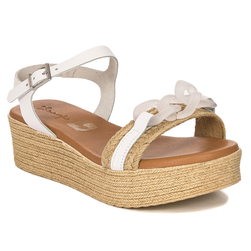 Maciejka White leather women's platform espadrillers sandals